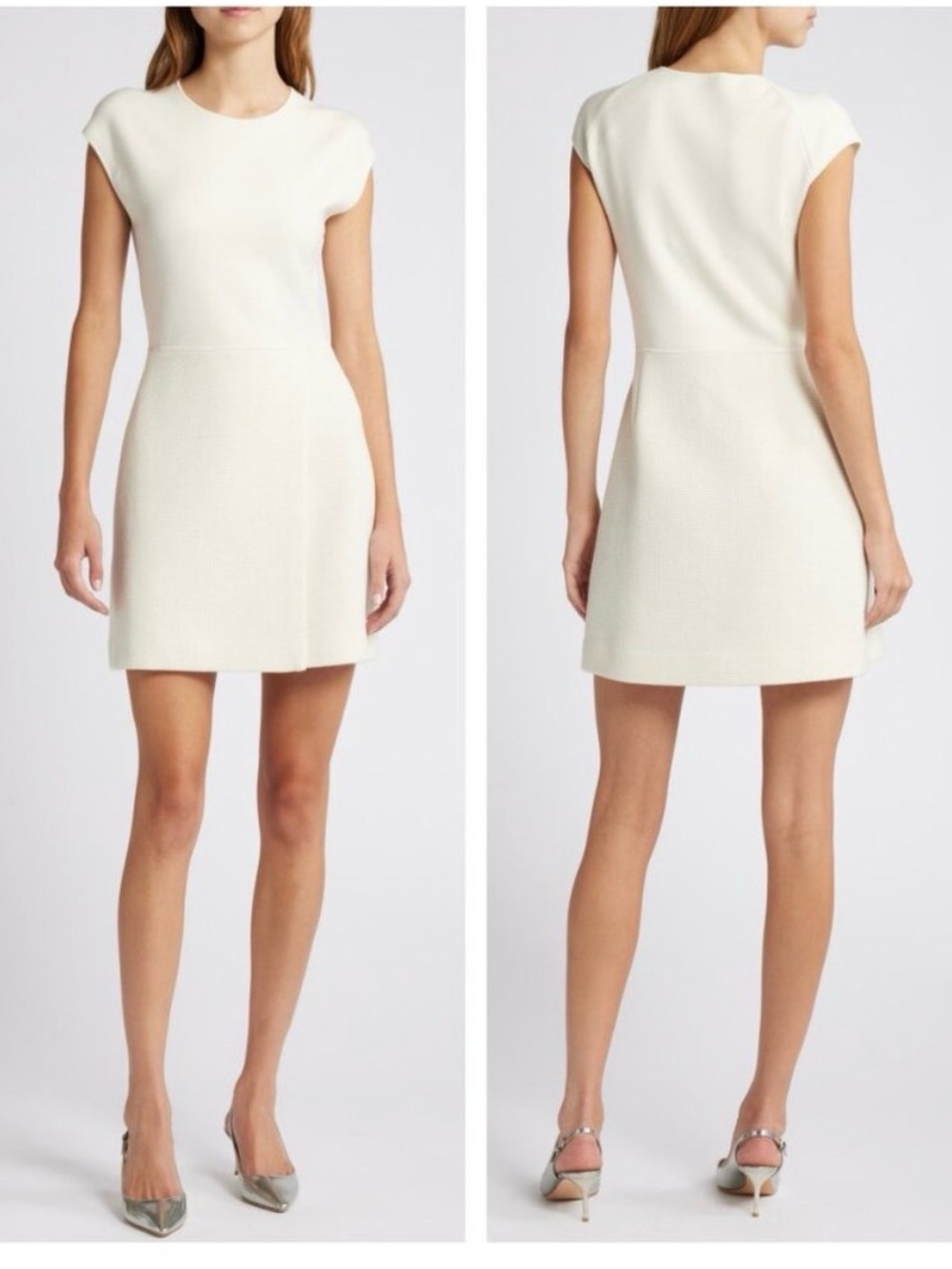 Theory Ivory Plush Tweed Wrap Skirt With Knit Top Minidress